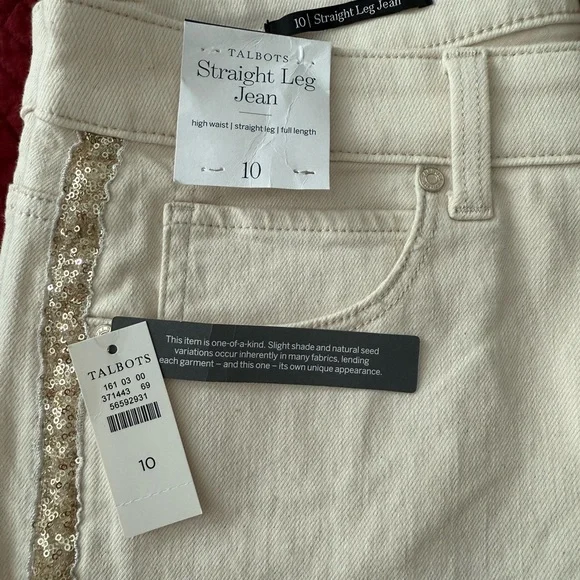 Talbots Cream Straight Leg Jeans with Gold Trim - Picture 2 of 2